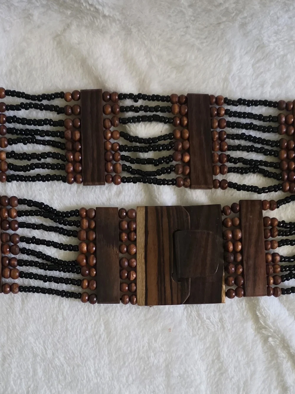 Vintage Boho Multi-Strand Wood Bead Stretch Belt – Statement Waist Belt